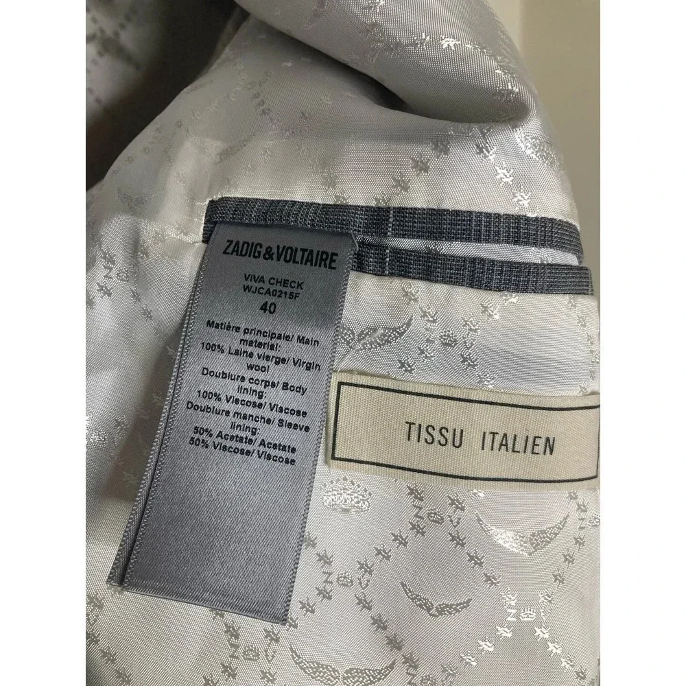Zadig & Voltaire Viva Check virgin wool Blazer sz 10